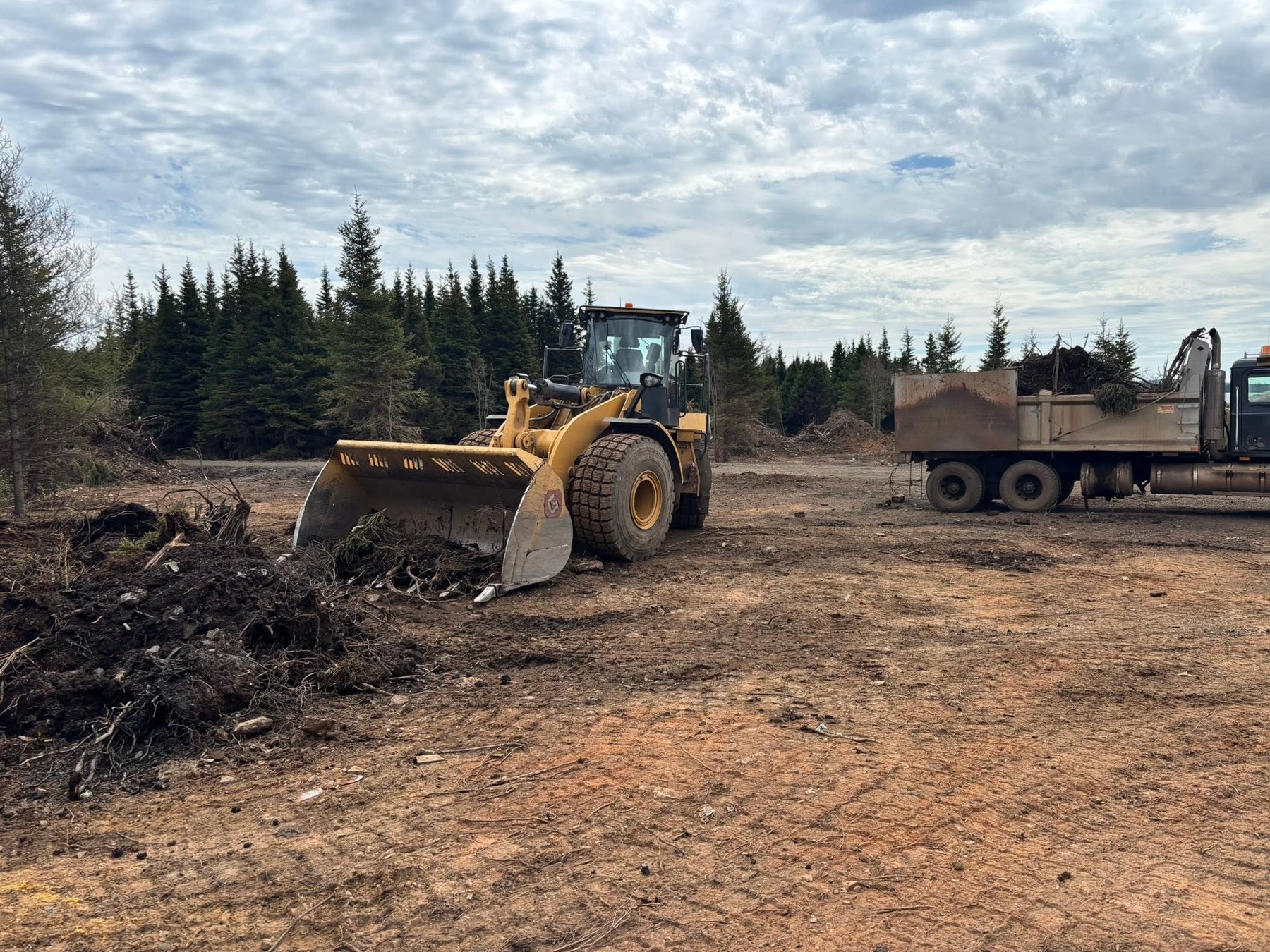 Loader and truck working on the gathering site.